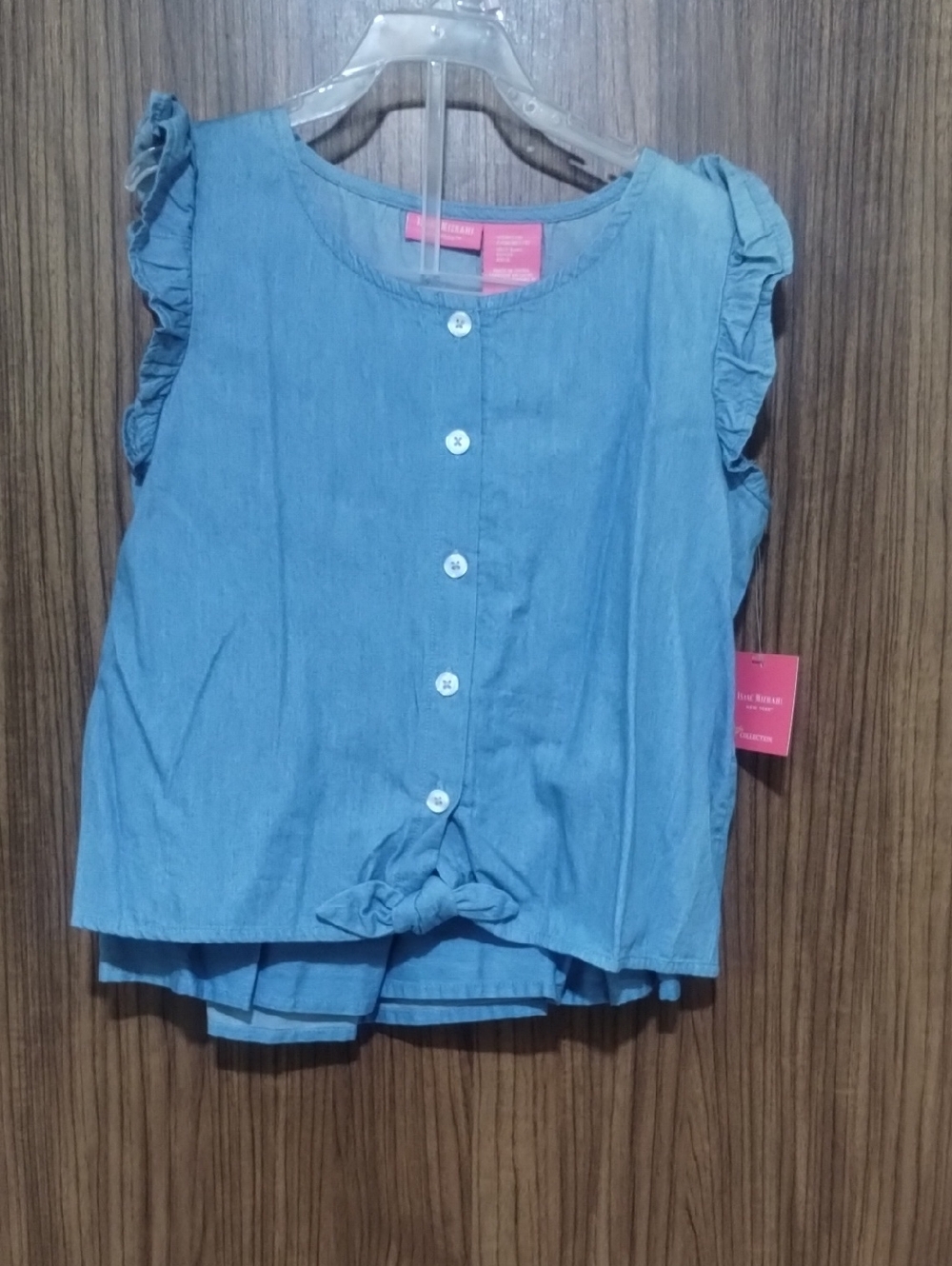 Isaac Mizrahi Light Blue Sleeveless Button-Front Tank with Front Tie
